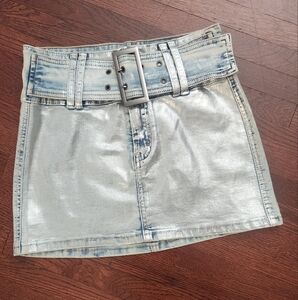 Denim Foil Micro Mini Light Wash Skirt